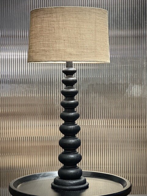 RAJA table lamp, black with natural tapered jute shade