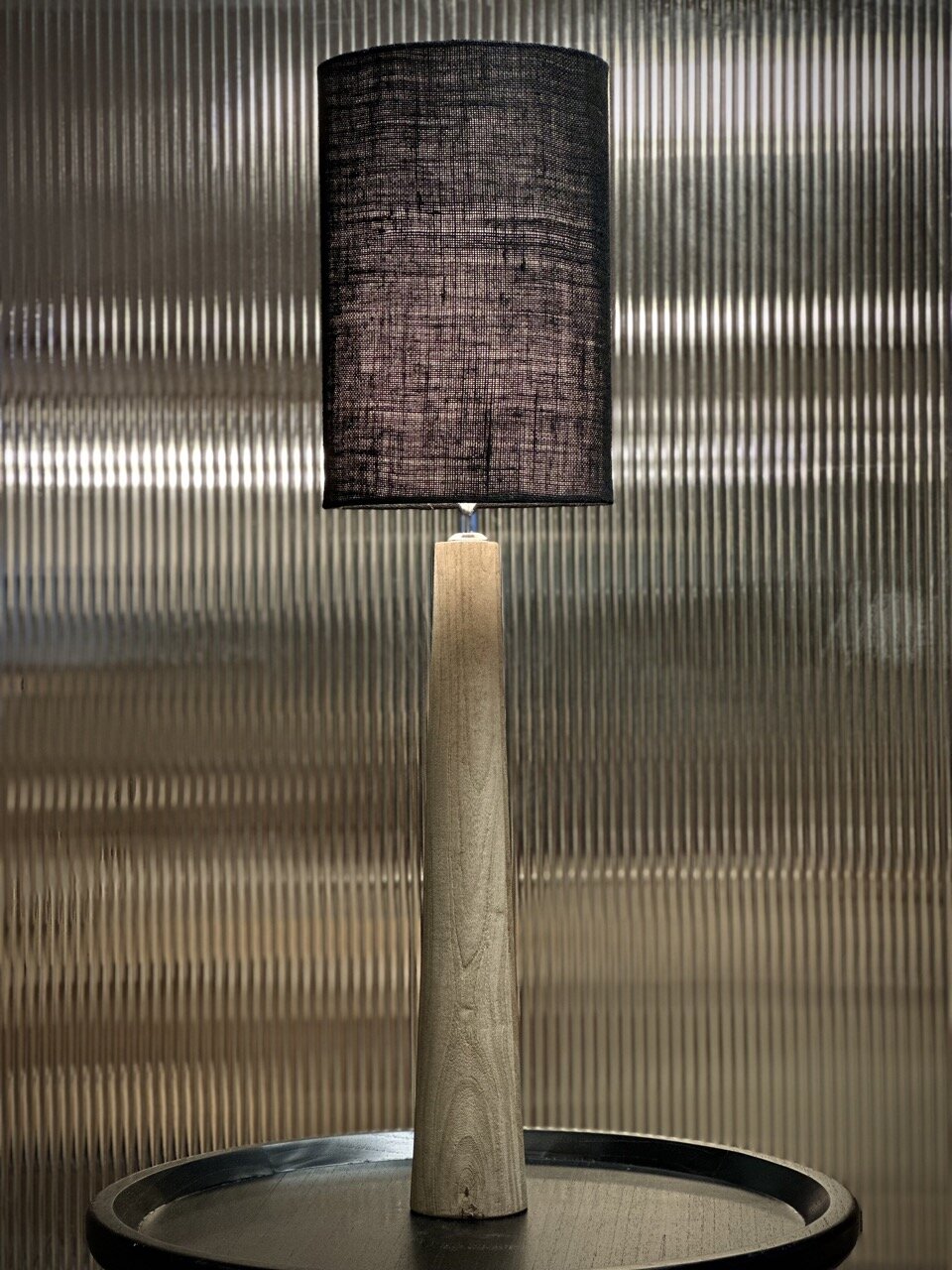 ADA table lamp, natural with black jute shade