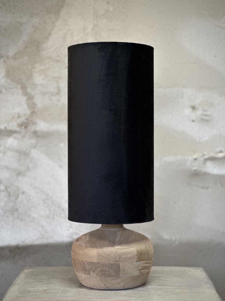 BURU table lamp, natural with black velvet shade