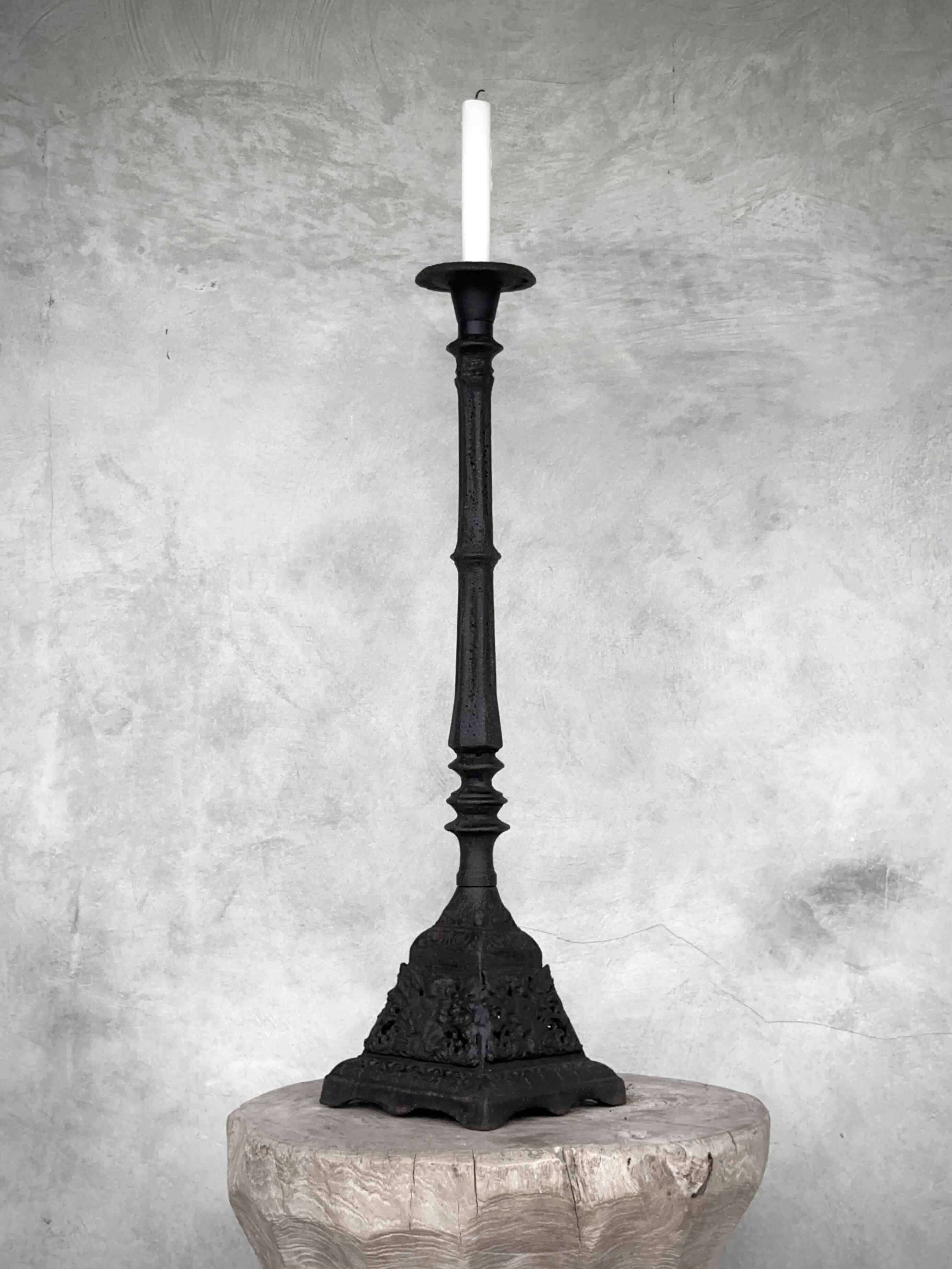 CHETAL cast iron candle holder, antique, 
