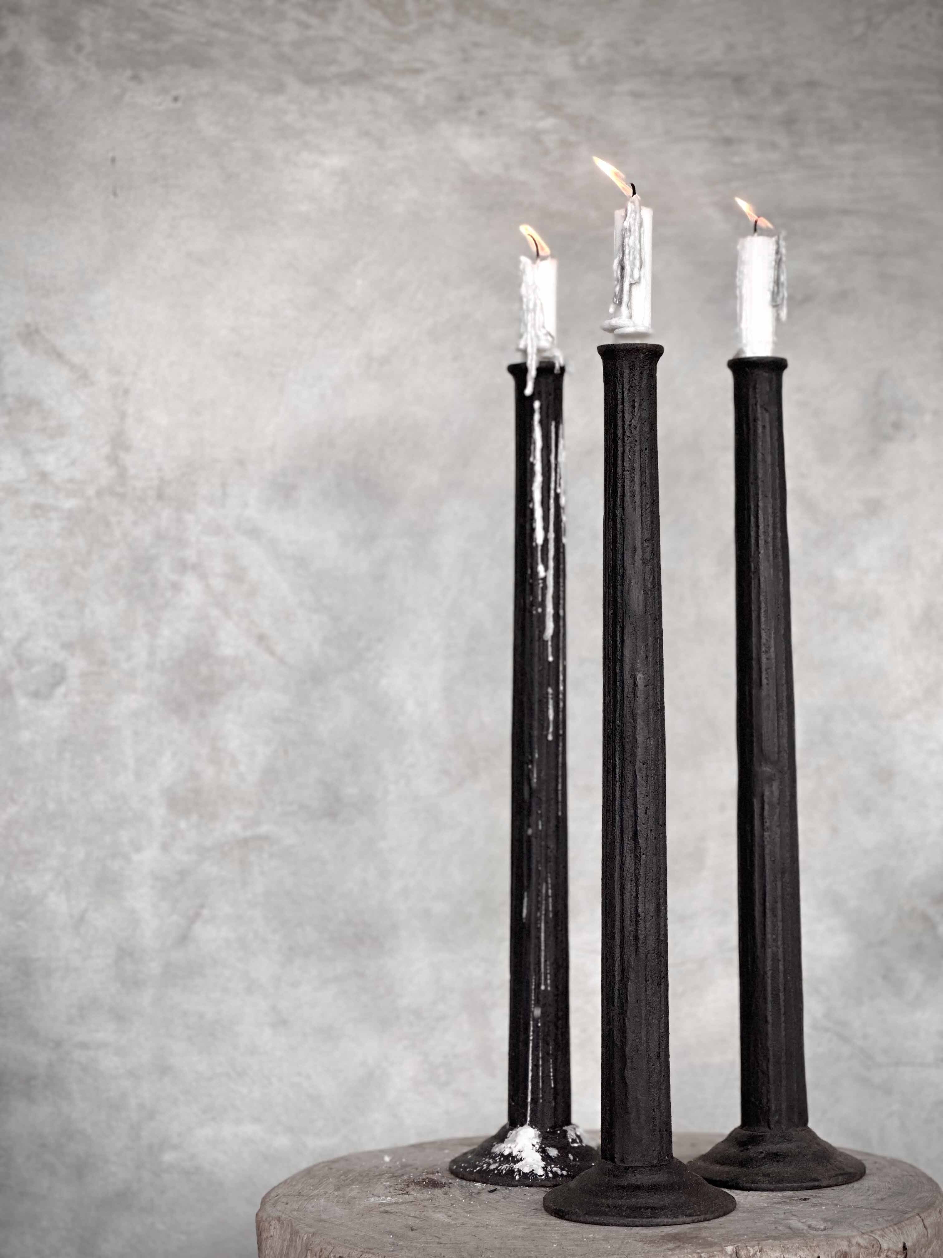 7 Black Cast Iron Metal Taper Candle Holder Set, Large