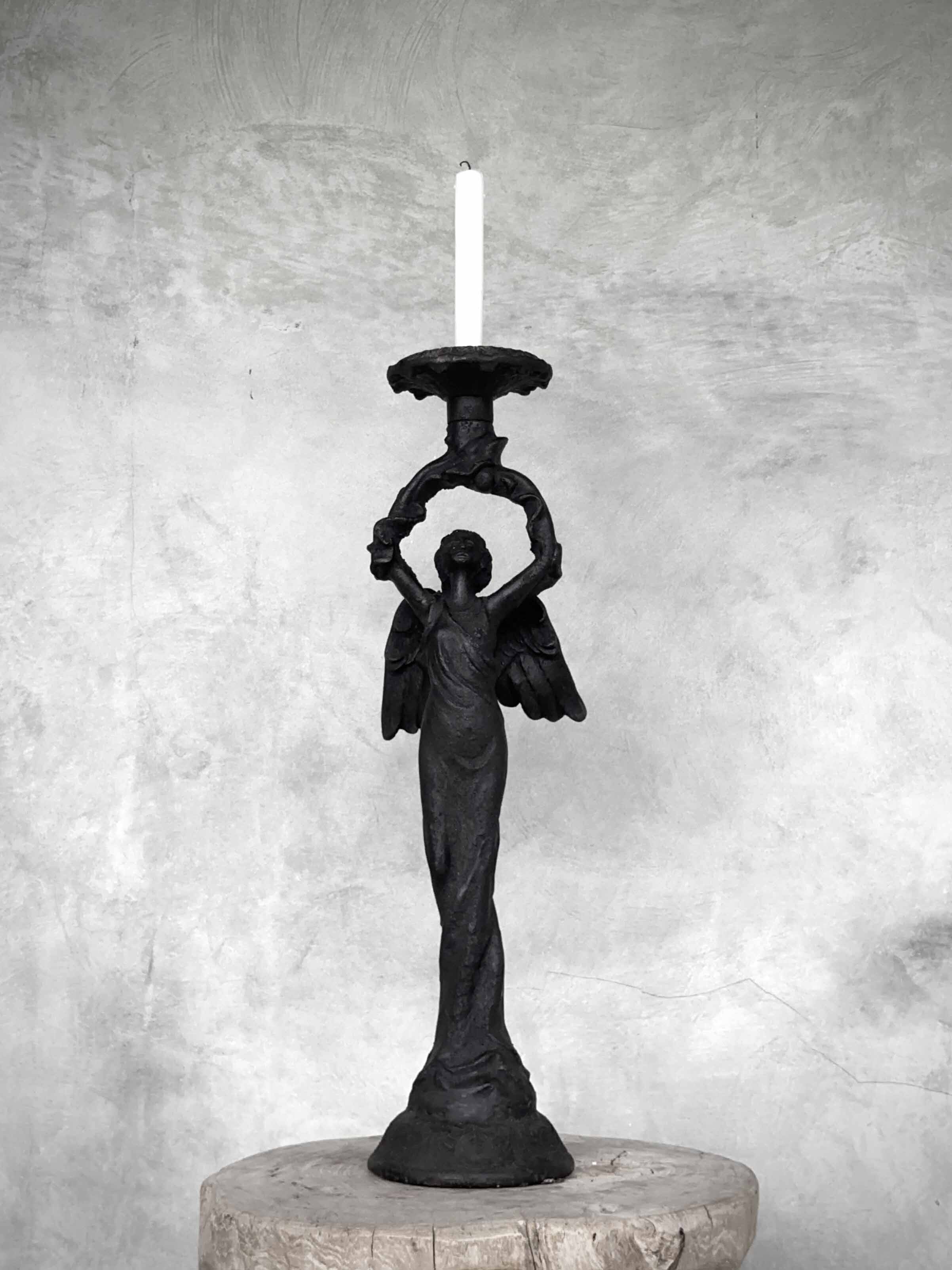 ANGEL cast iron candle holder, antique