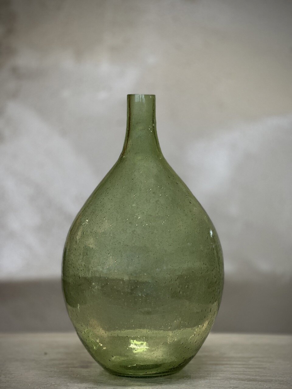 BONNE glass bottle vase, green bubble glass
