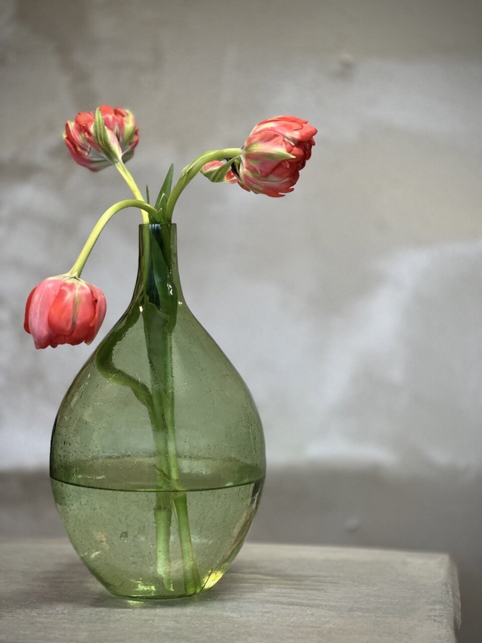 BONNE glass bottle vase, green bubble glass