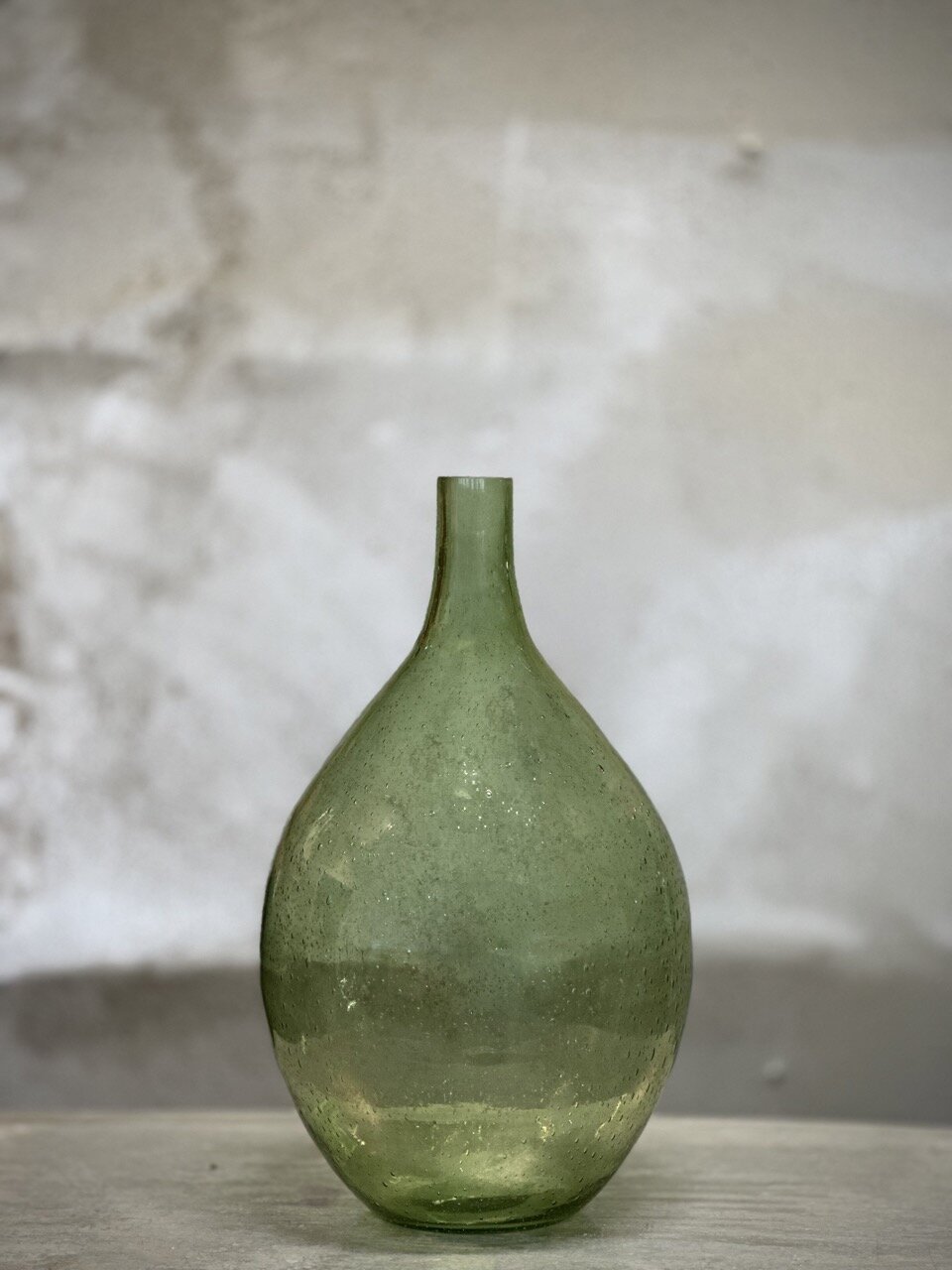BONNE glass bottle vase, green bubble glass