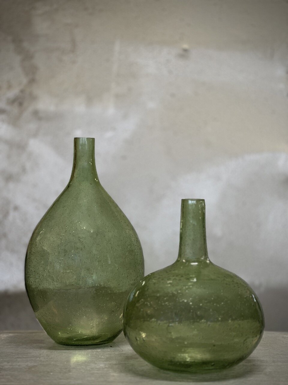 BONNE glass bottle vase, green bubble glass