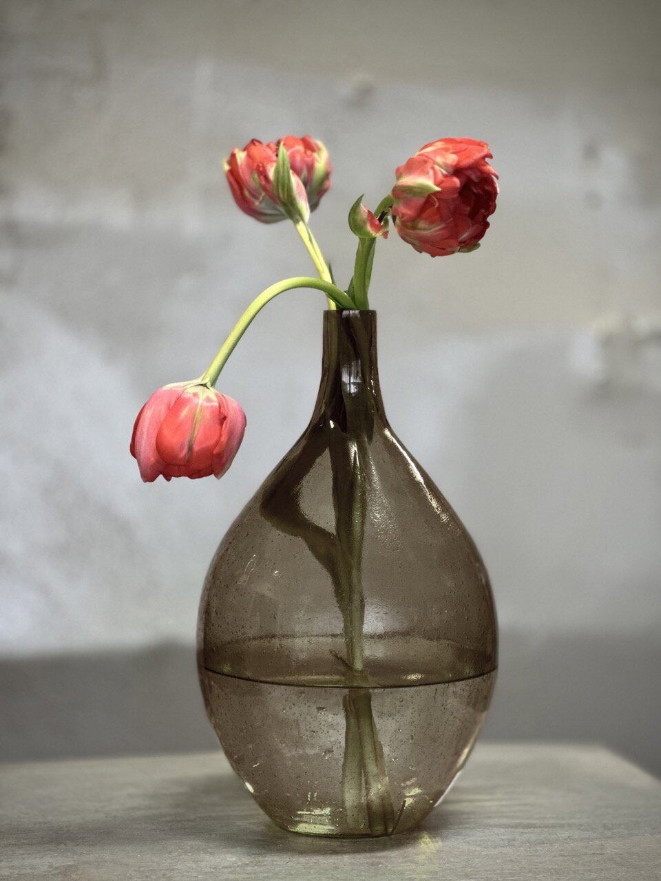 BONNE glass bottle vase, smoke bubble glass