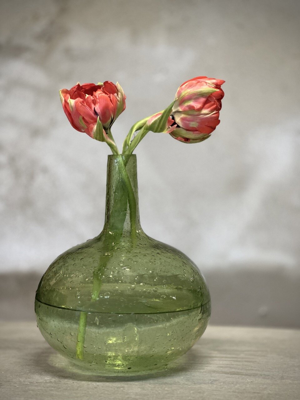 VILLE glass bottle vase, green bubble glass