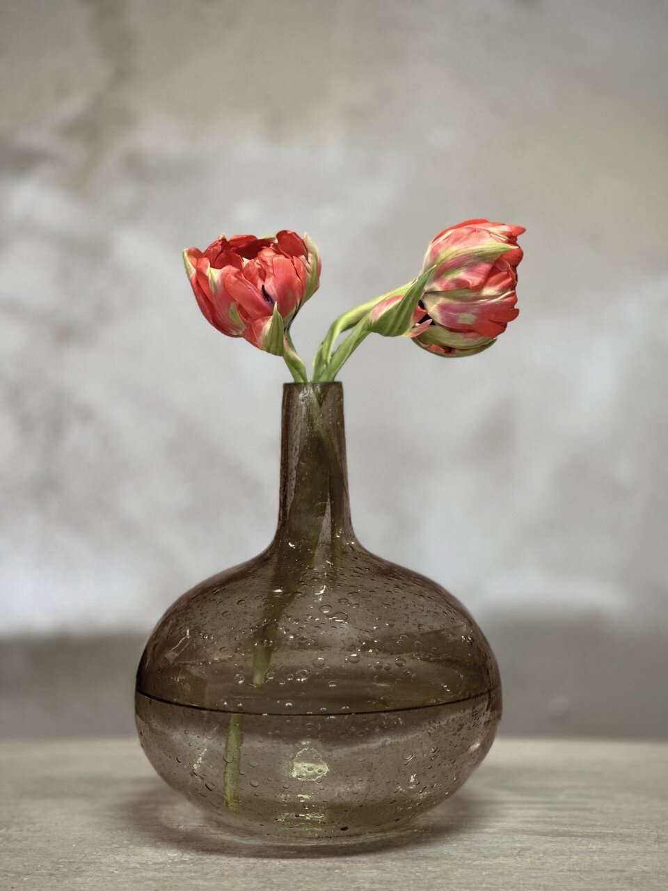 VILLE glass bottle vase, smoke bubble glass