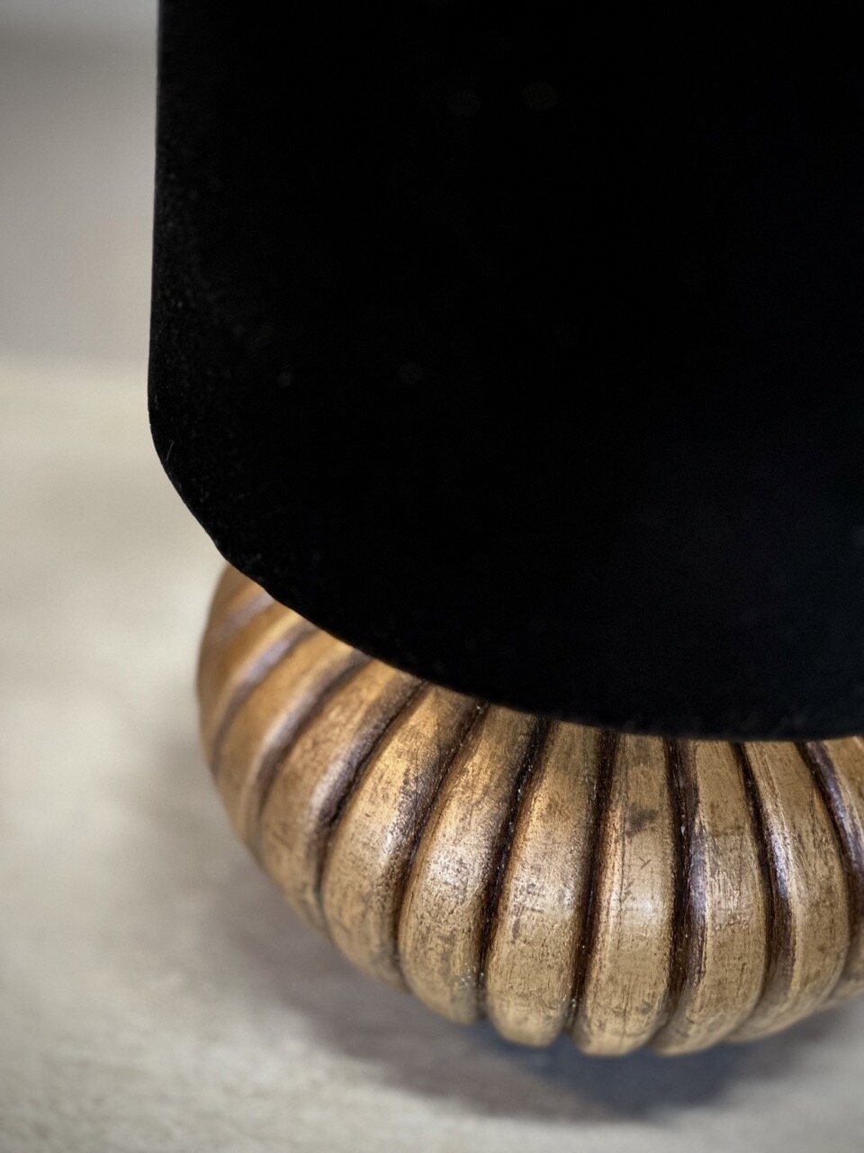 INDAH wooden lamp w shade, antique gold and black velvet
