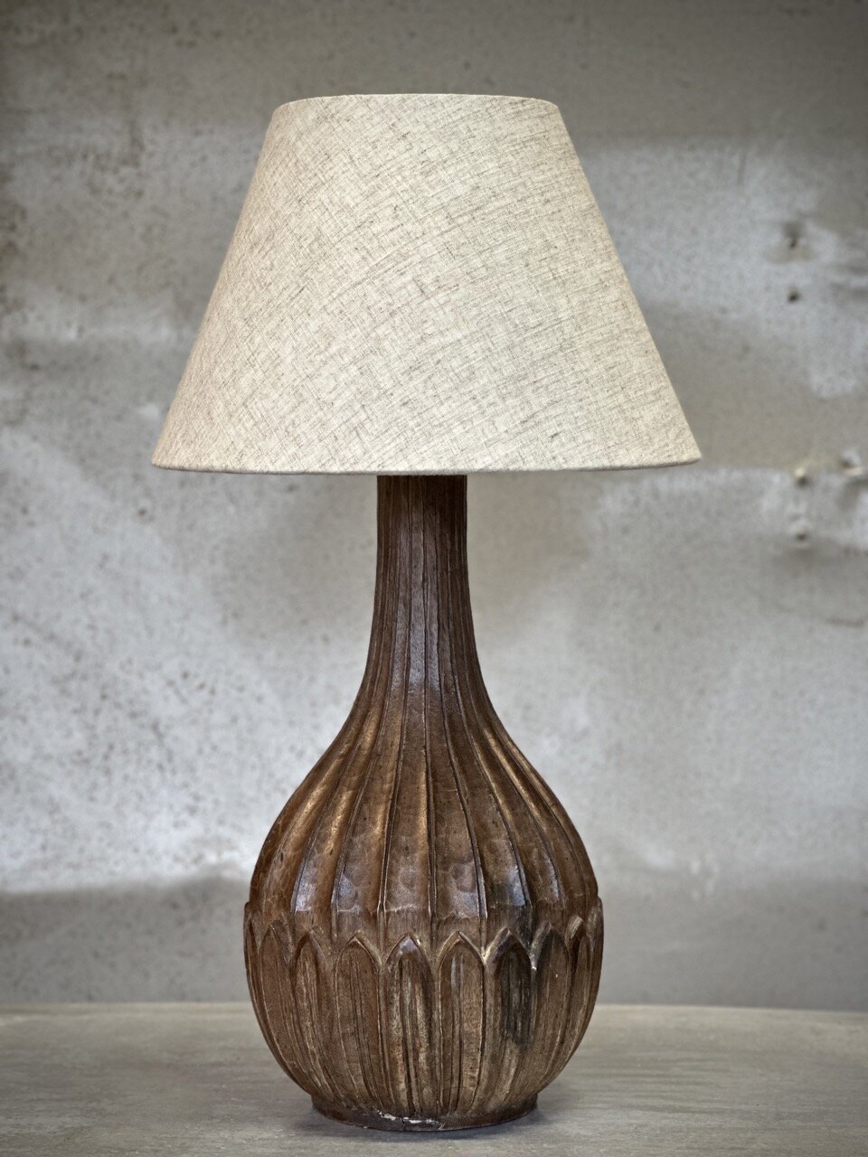 PITI wooden lamp w shade, light walnut and linen natural shade