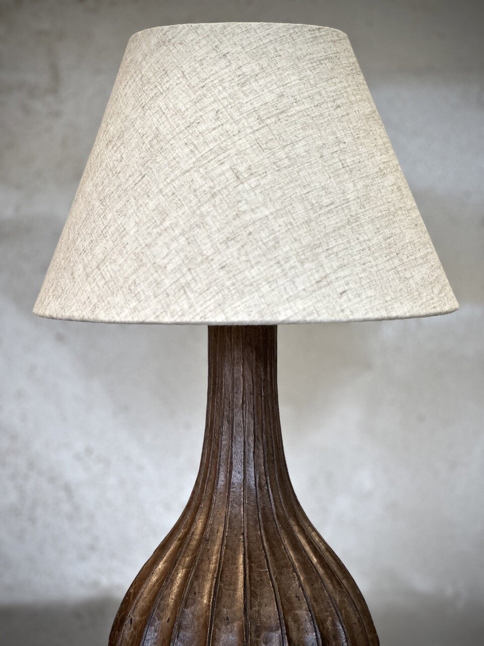 PITI wooden lamp w shade, light walnut and linen natural shade