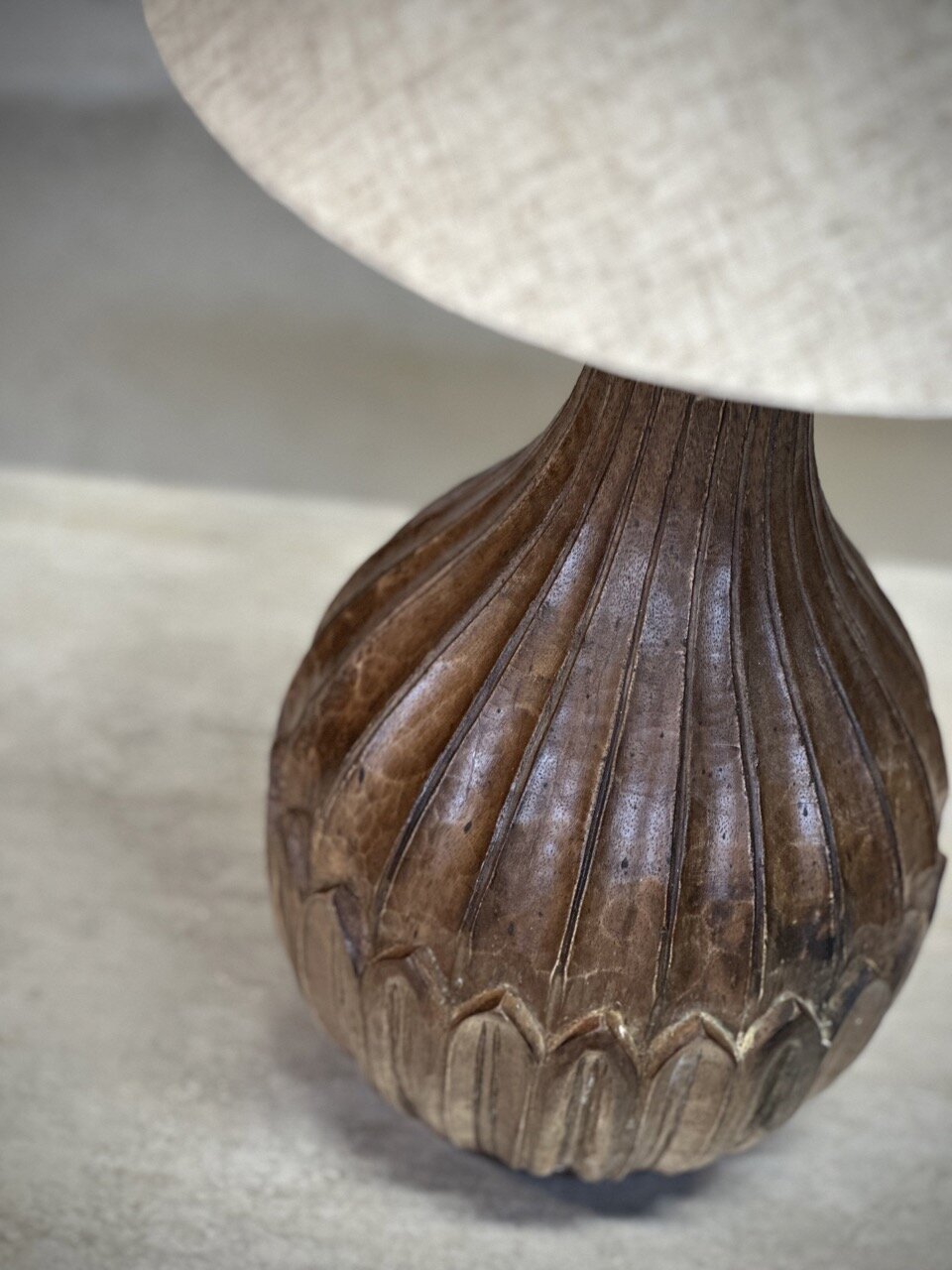PITI wooden lamp w shade, light walnut and linen natural shade