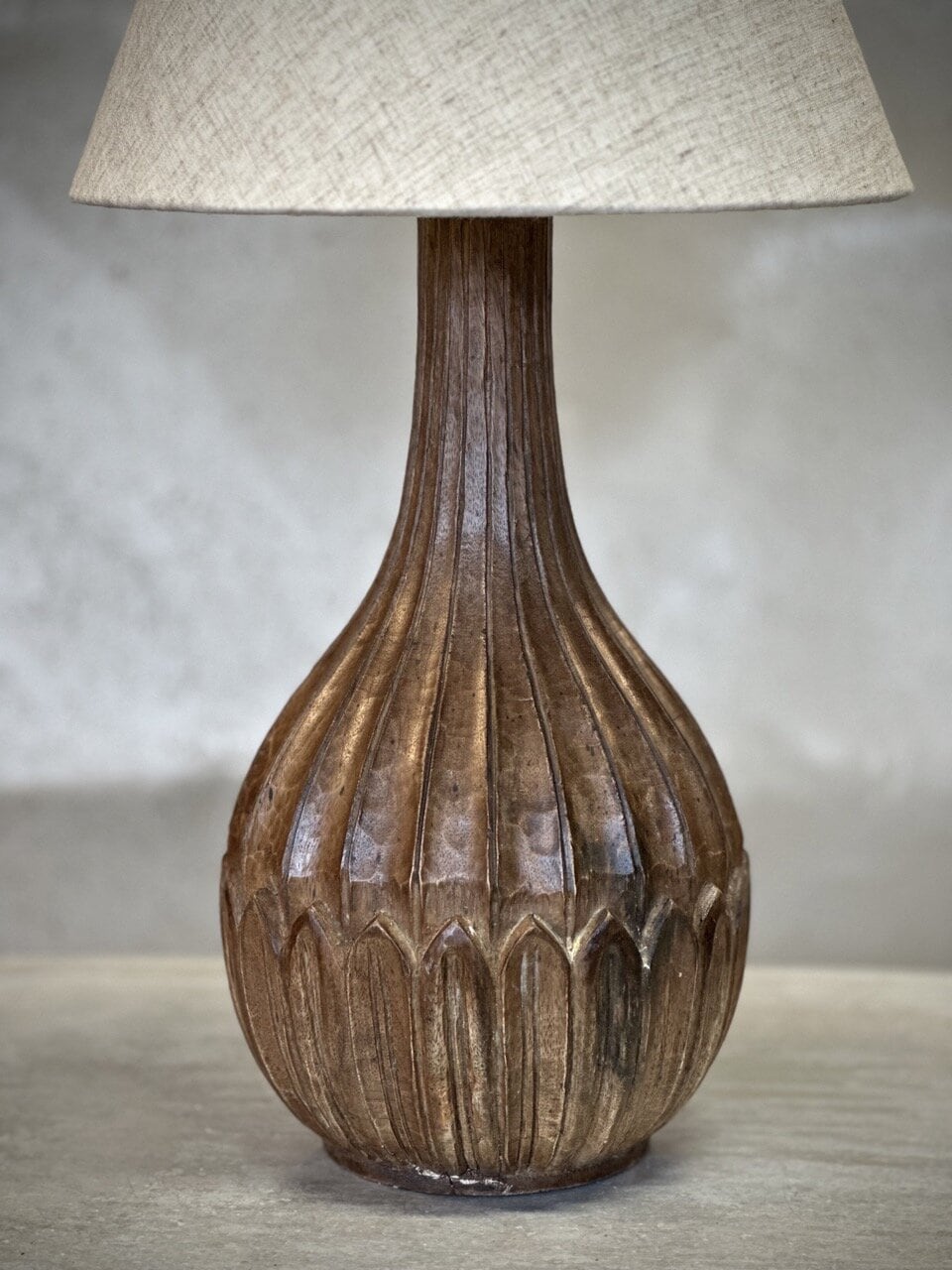 PITI wooden lamp w shade, light walnut and linen natural shade