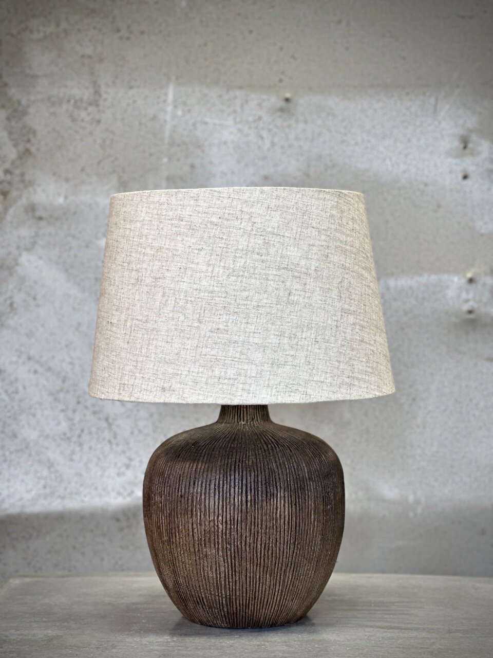 FERAH wooden lamp w shade, light walnut and linen natural shade
