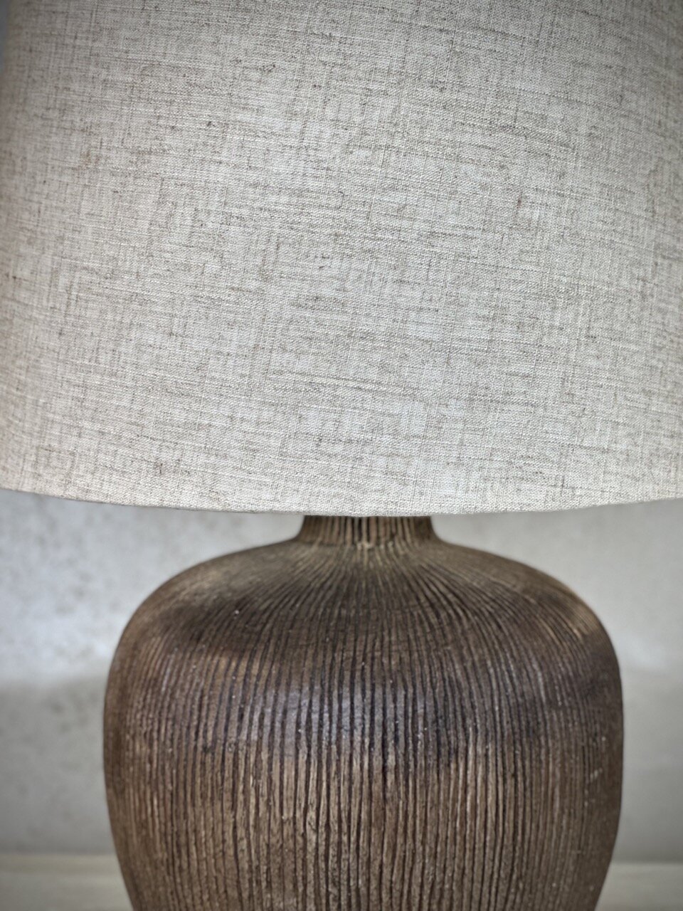 FERAH wooden lamp w shade, light walnut and linen natural shade