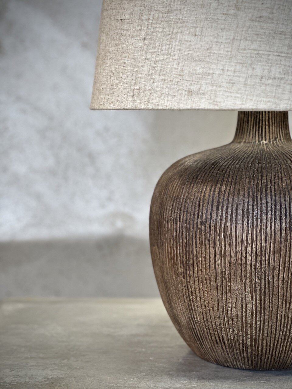 FERAH wooden lamp w shade, light walnut and linen natural shade