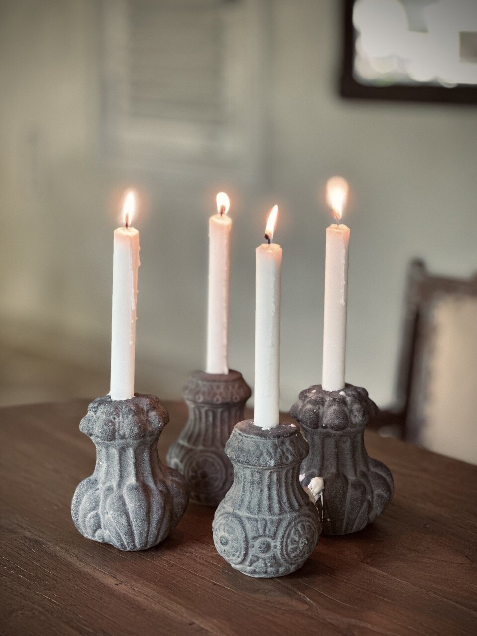 ZAKI stone candle holder, grey wash