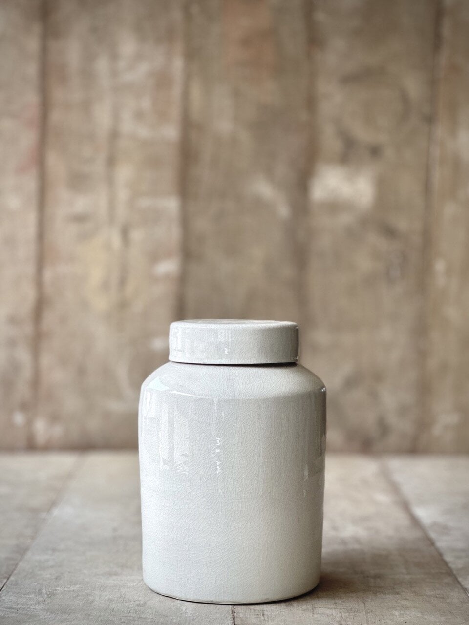 BONNE large jar with lid, off white crackle glazed