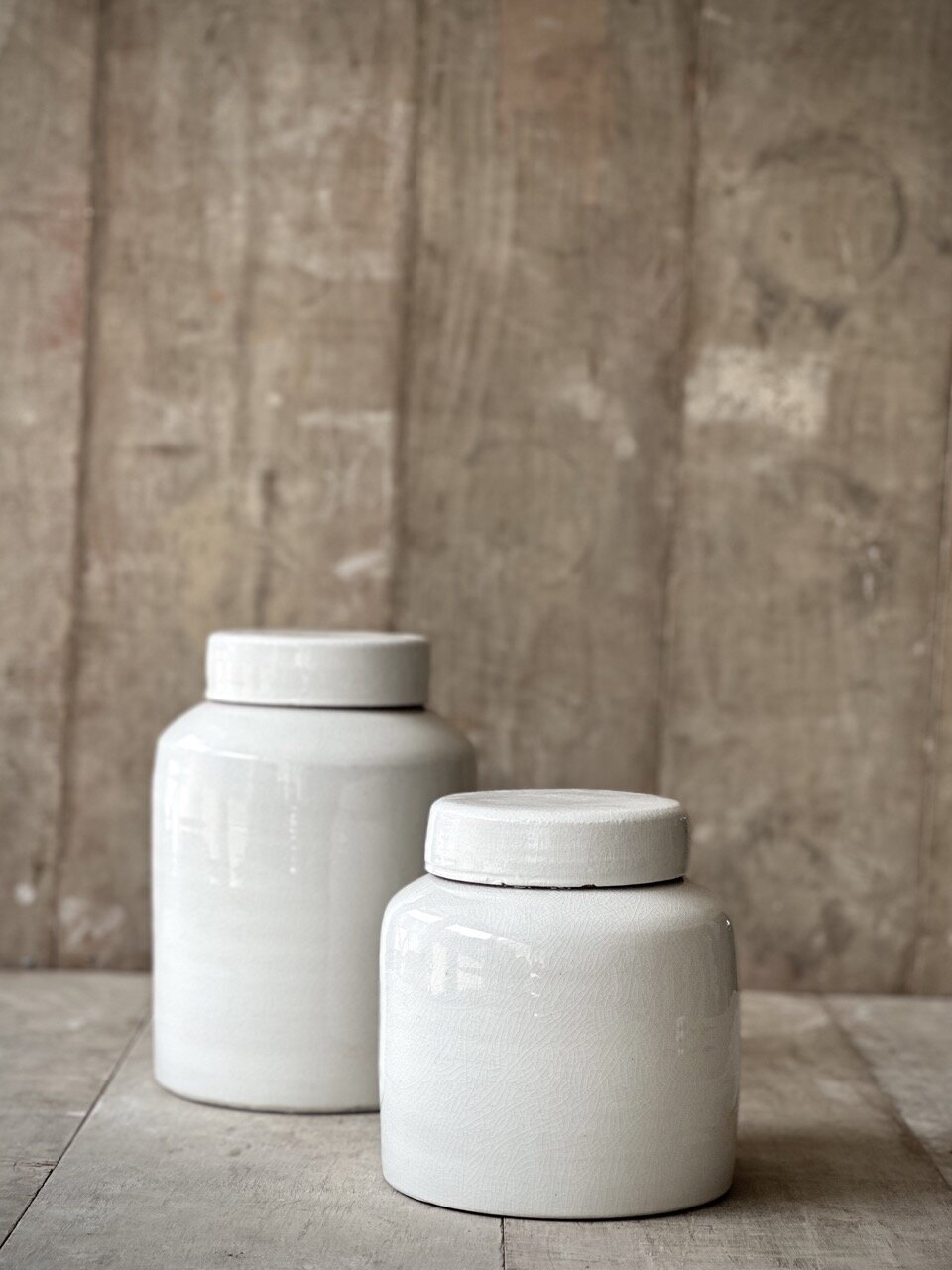 BONNE large jar with lid, off white crackle glazed