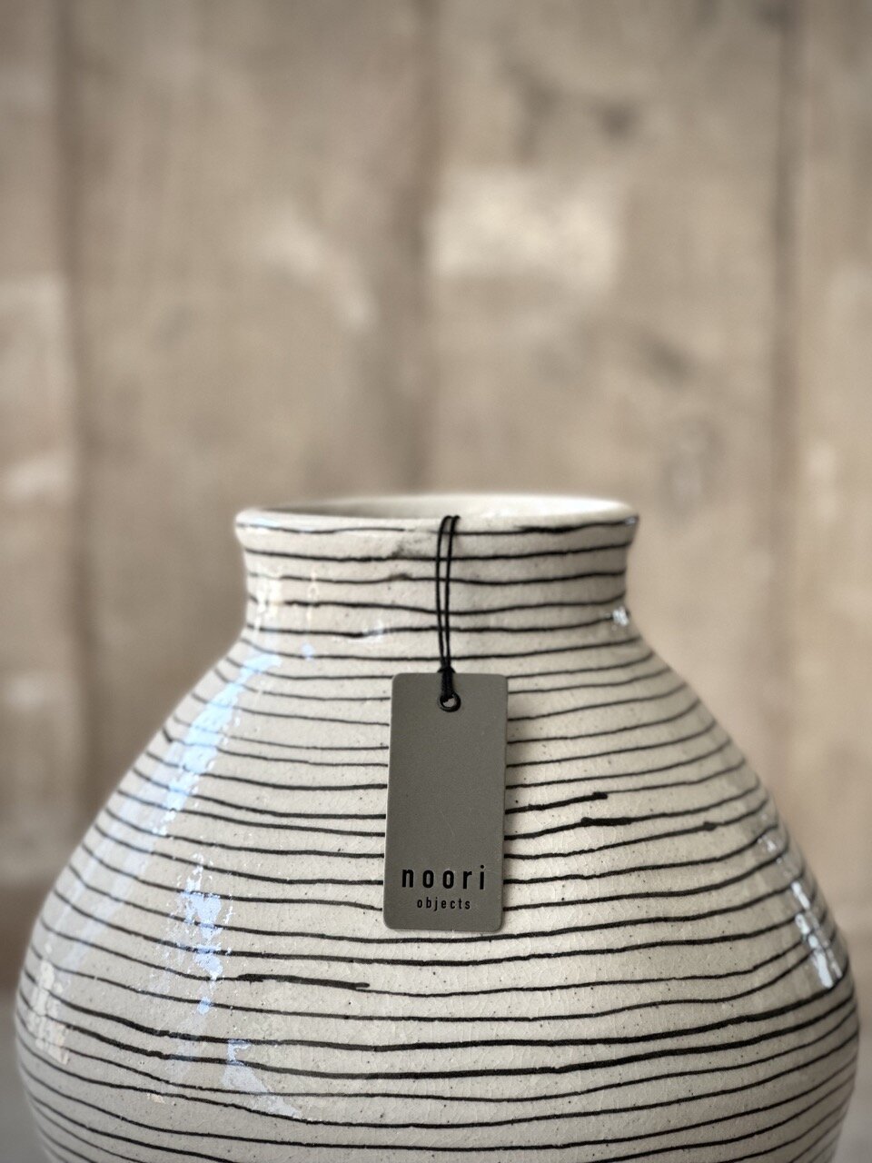 OBLE big vase, white with black horizontal stripes glazed