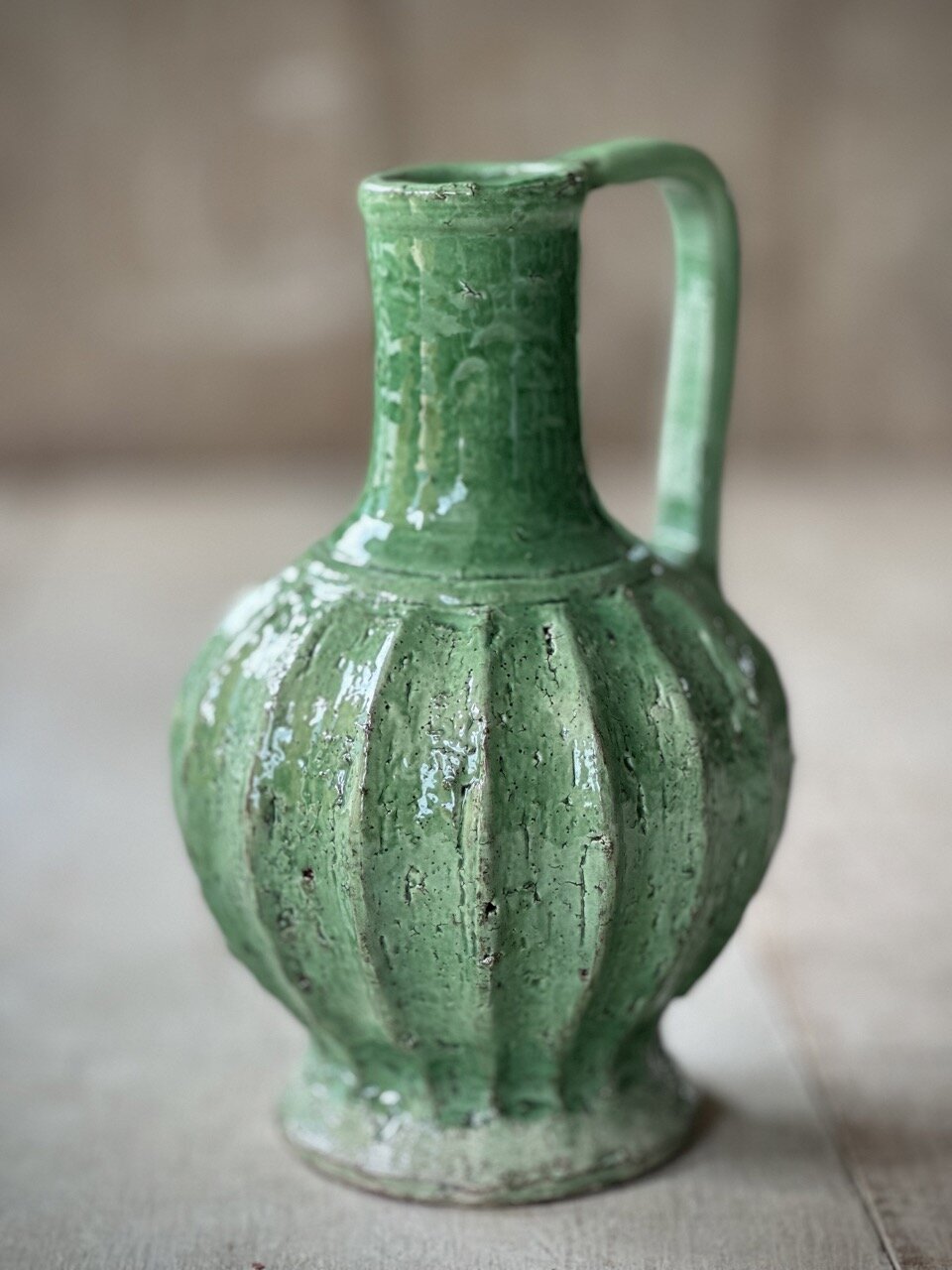 LUZ small vase with handle, light green glazed