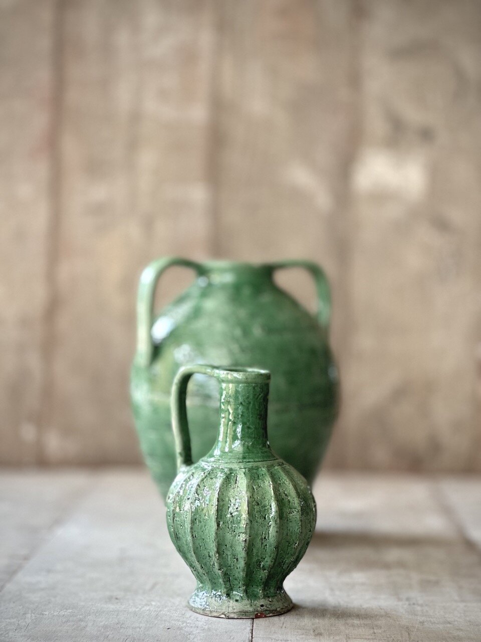 LUZ small vase with handle, light green glazed