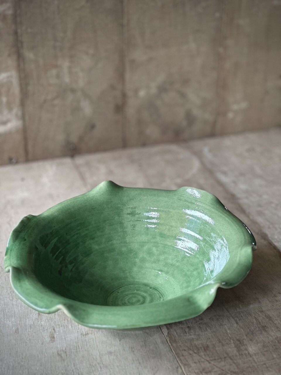 NIM large round plate, green glazed