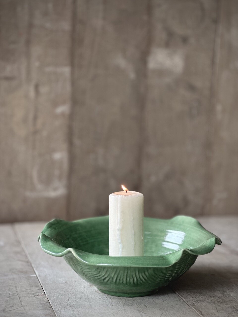 NIM large round plate, green glazed