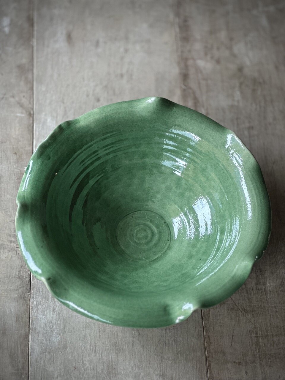 NIM large round plate, green glazed