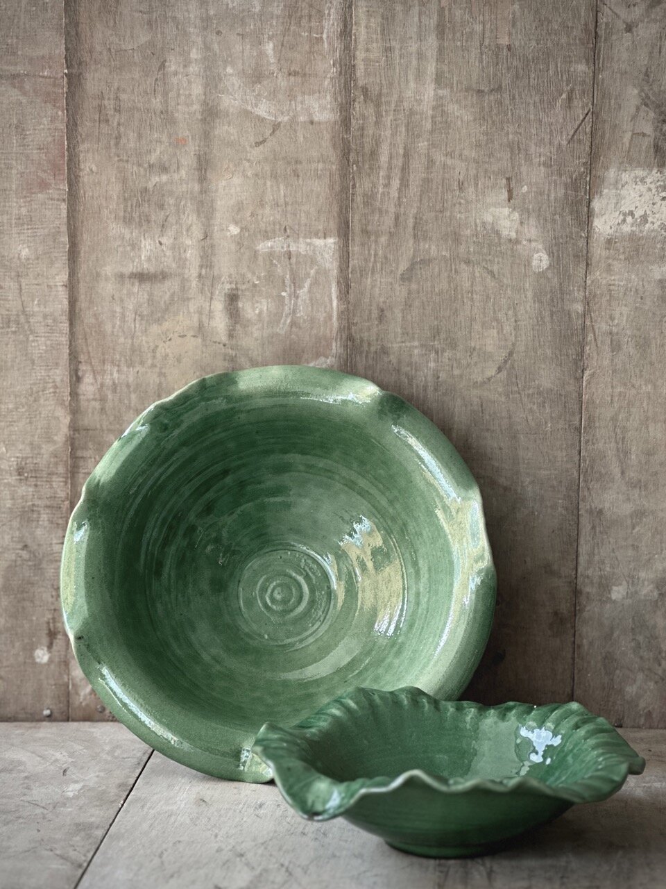 NIM large round plate, green glazed