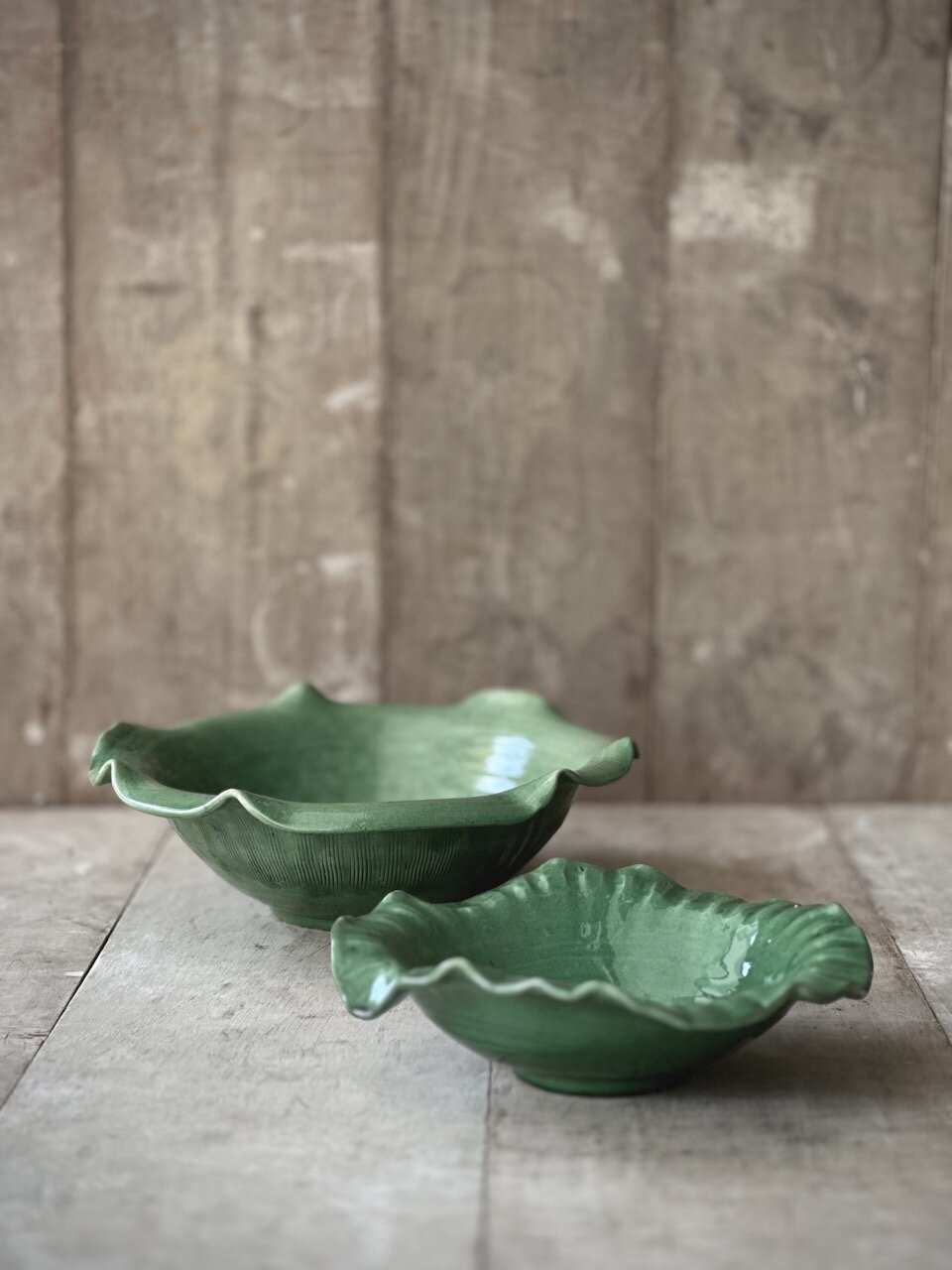 NIM large round plate, green glazed
