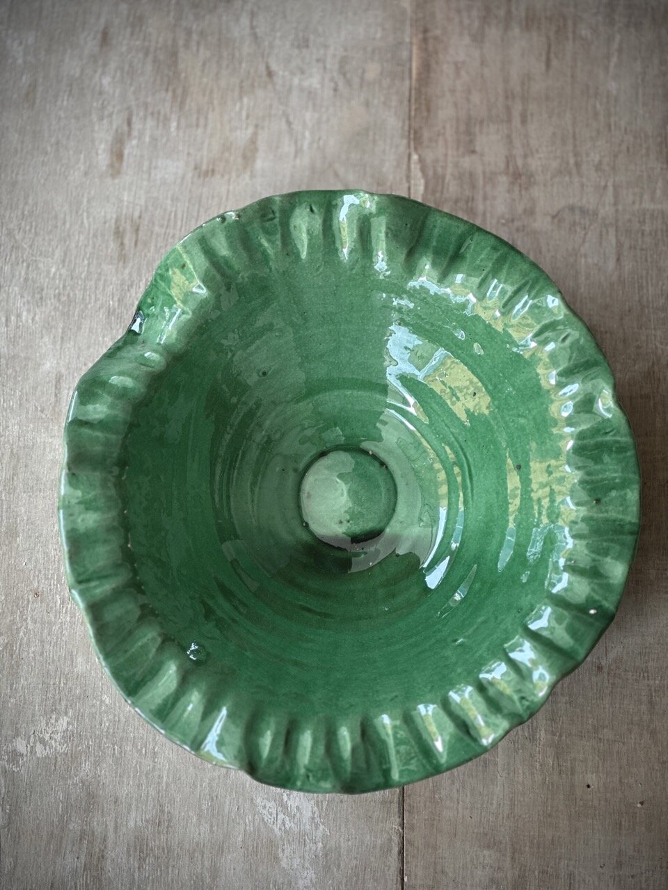 NIM small round plate,  green glazed