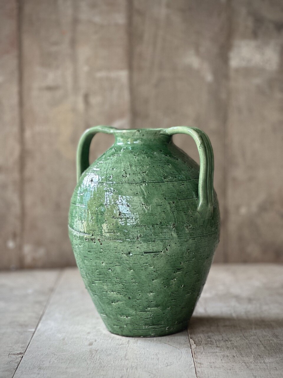 CIO vase with handles, light green glazed
