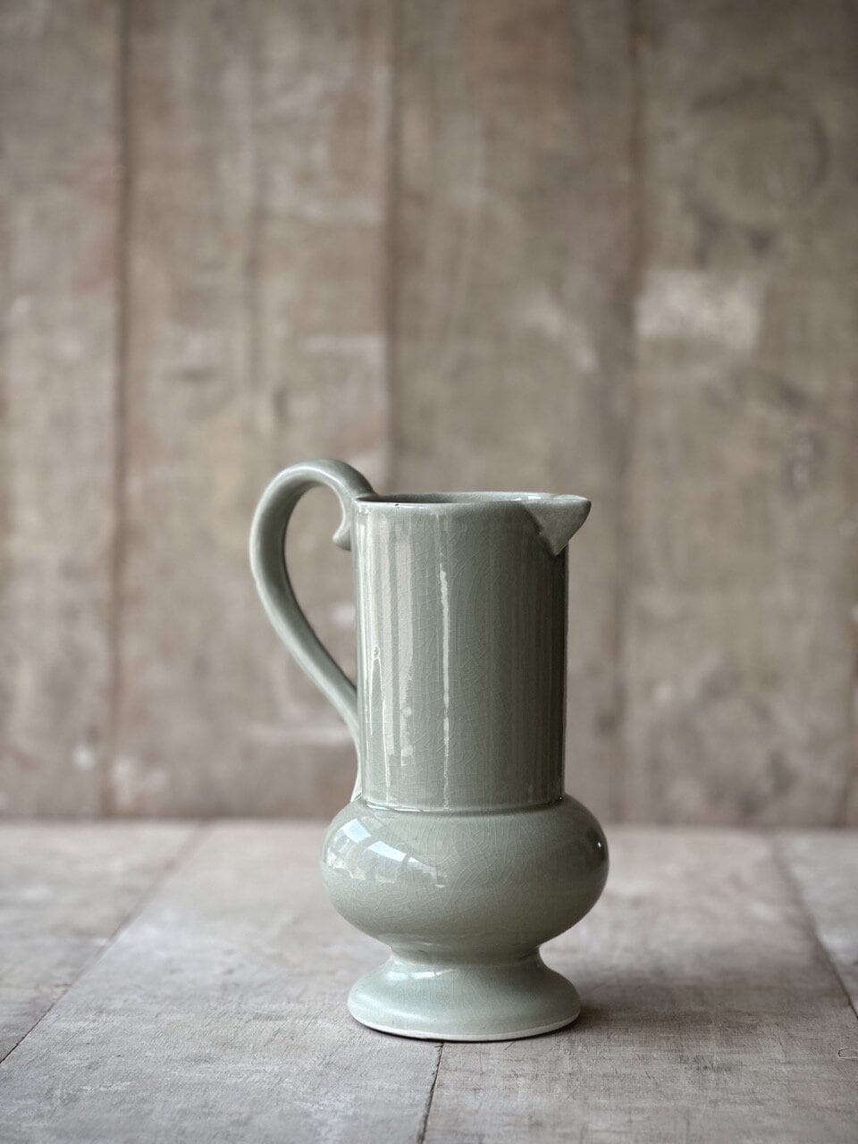 NYO pitcher, light taupe glazed