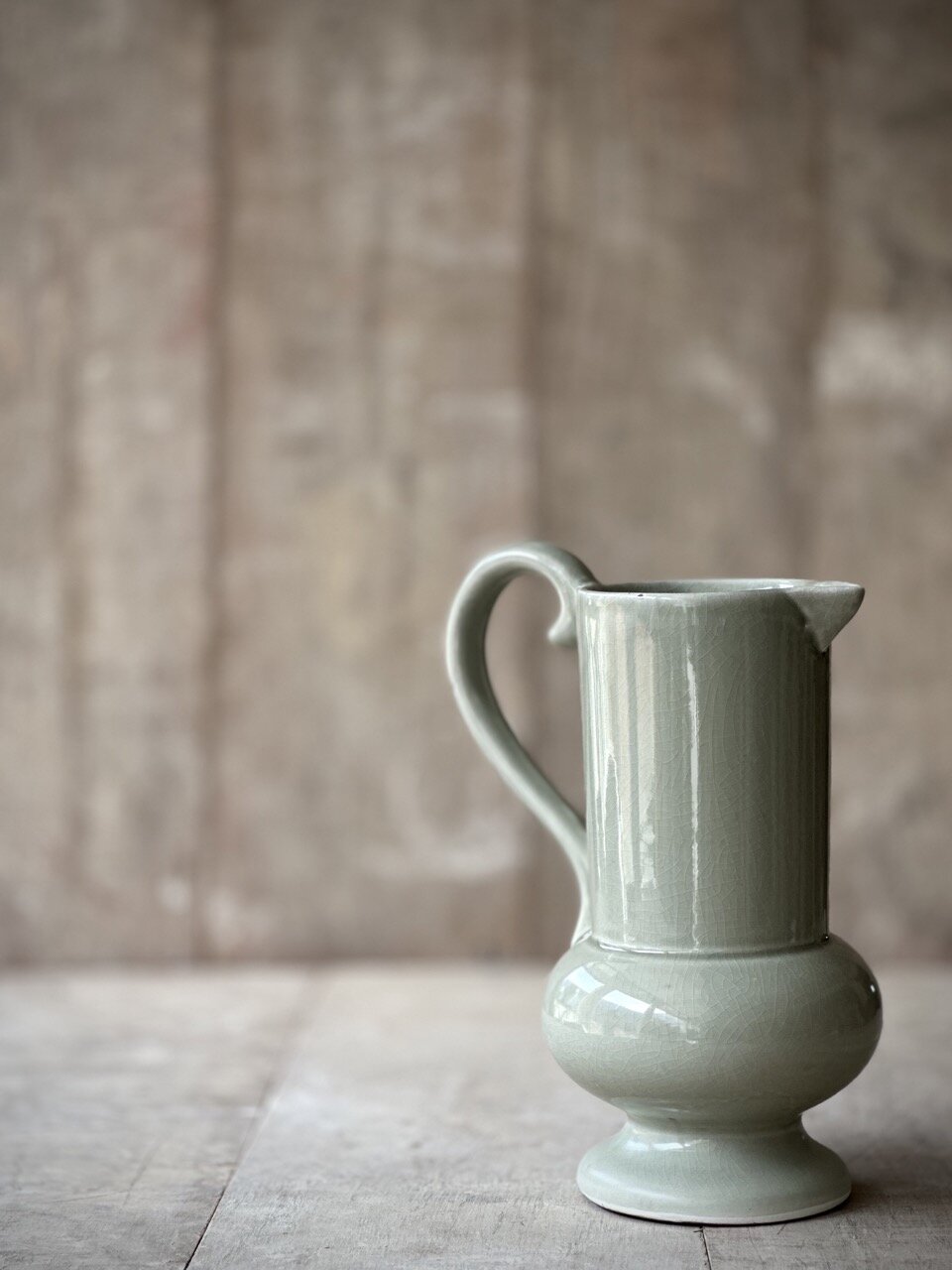 NYO pitcher, light taupe glazed