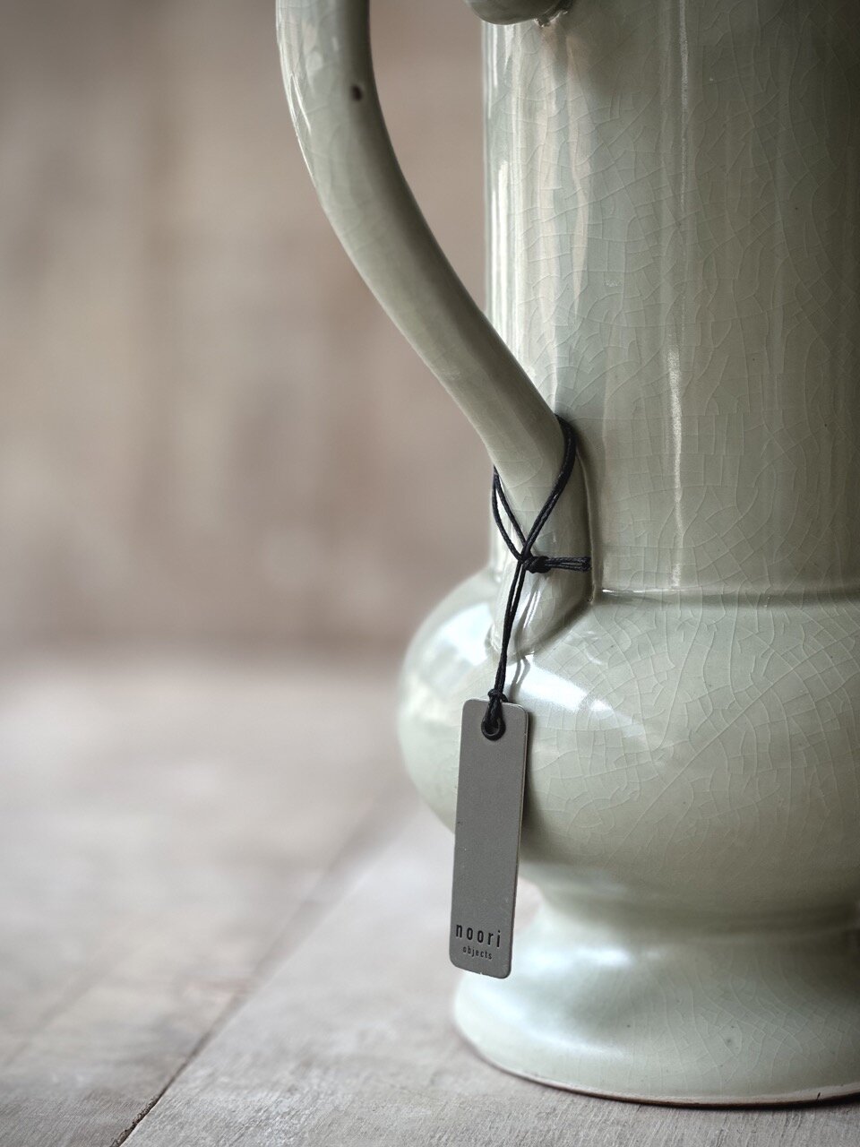 NYO pitcher, light taupe glazed