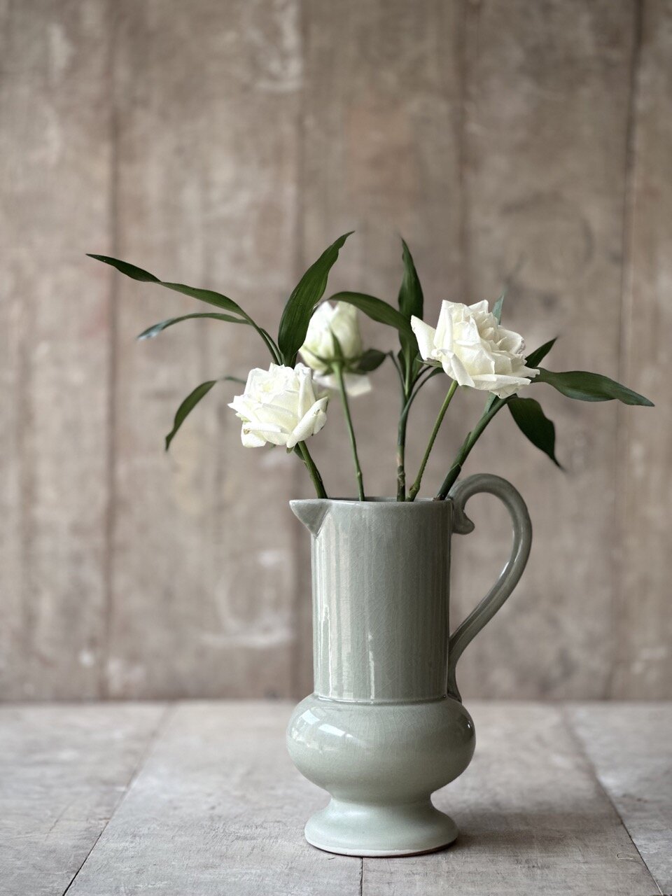 NYO pitcher, light taupe glazed