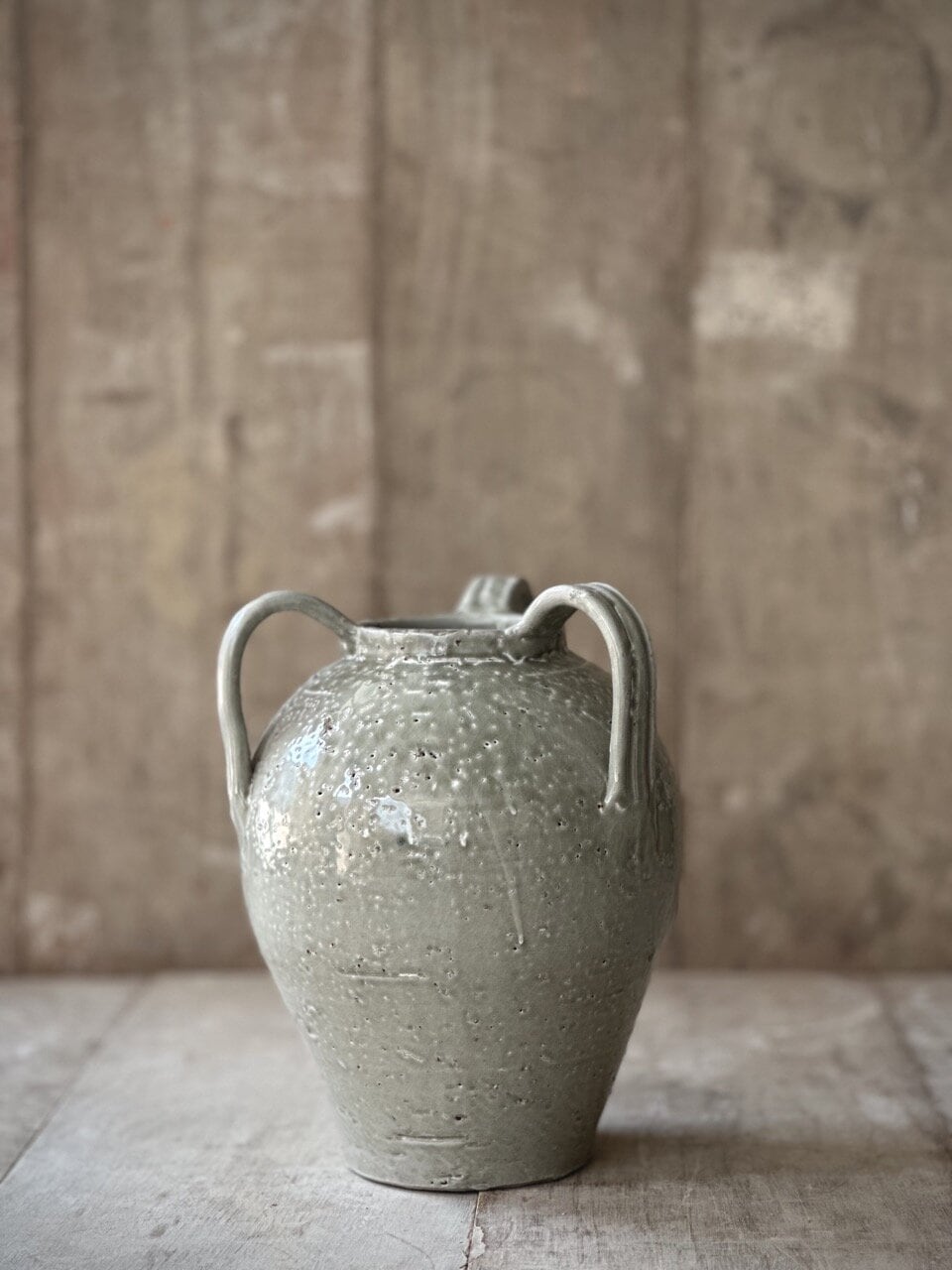VIZ vase with handles, light taupe glazed