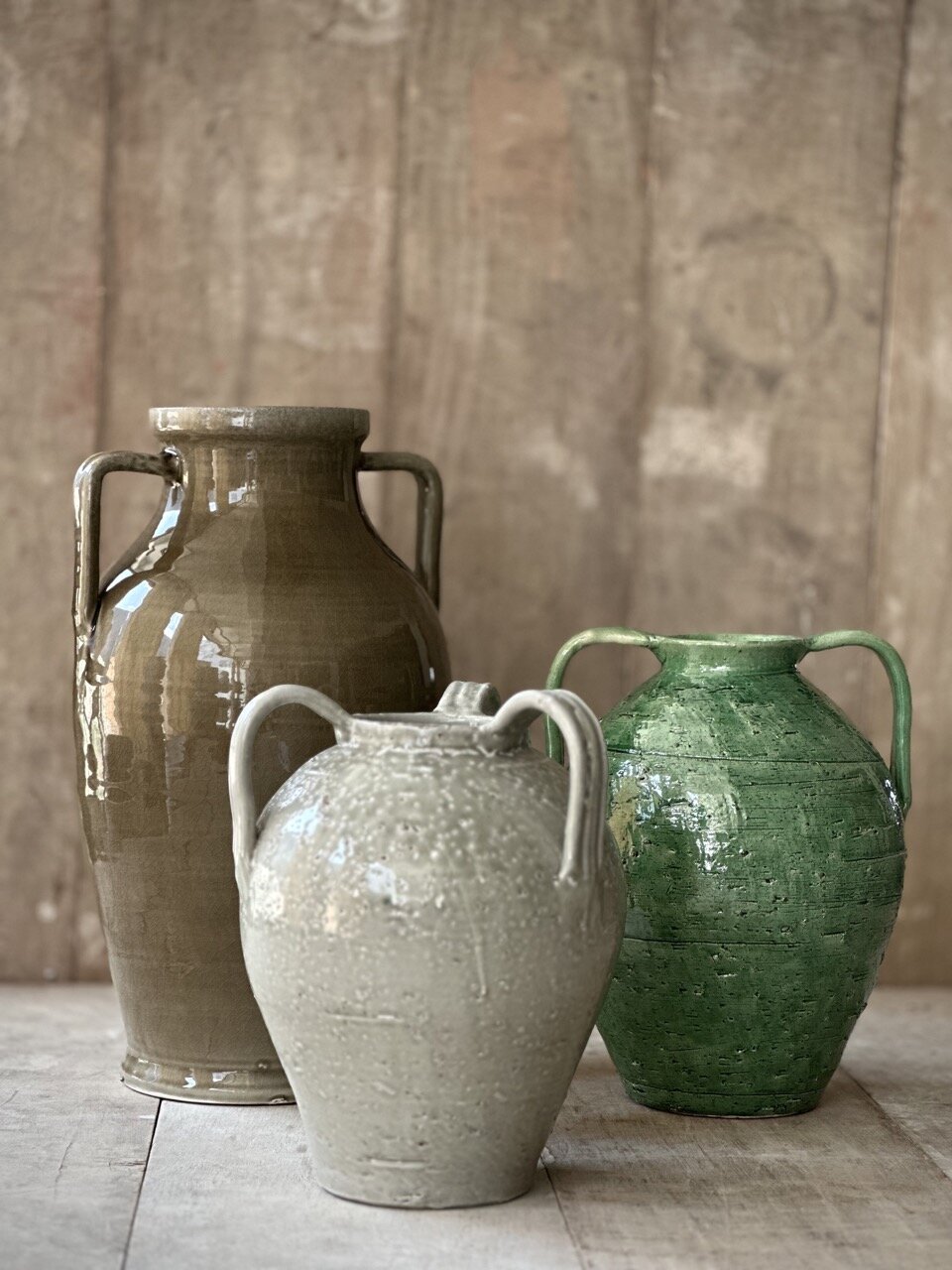 VIZ vase with handles, light taupe glazed