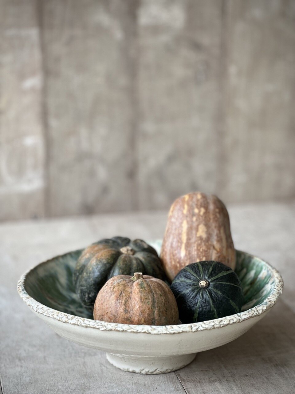 SAC large round plate, green and beige glazed
