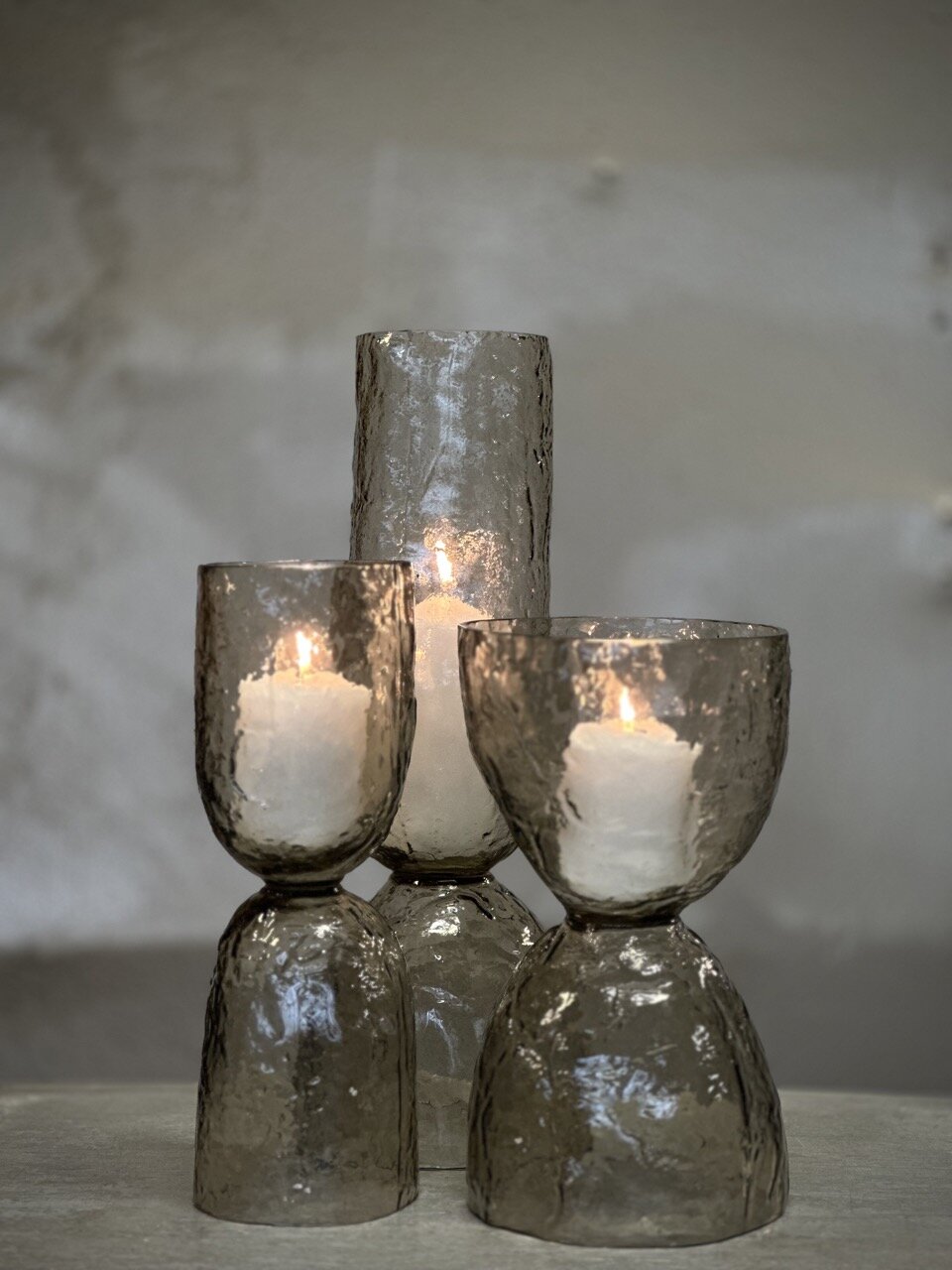 MOYO glass vase / candle holder, light smoke