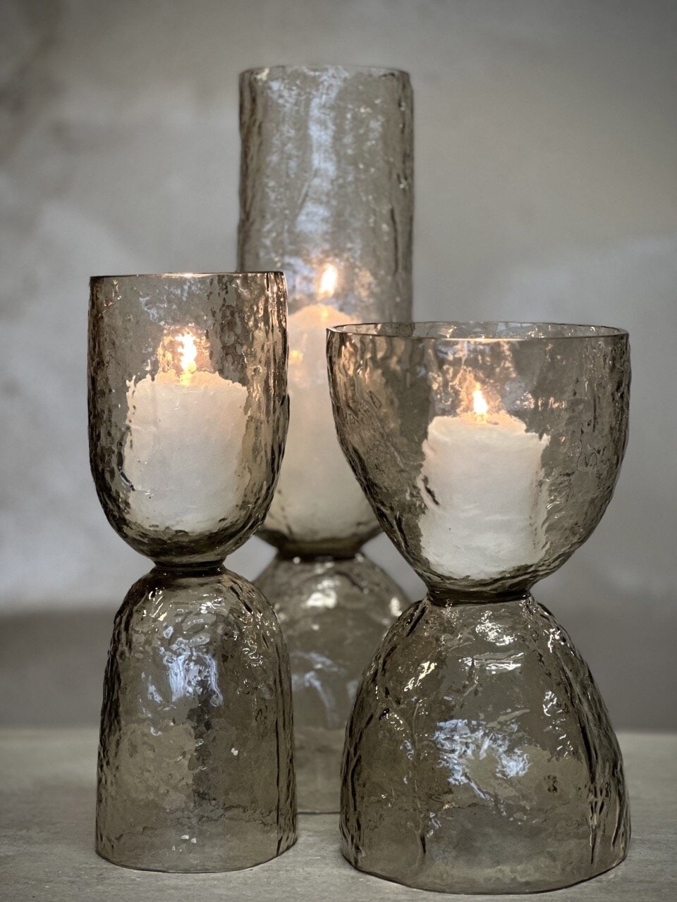 MADU glass vase / candle holder, light smoke