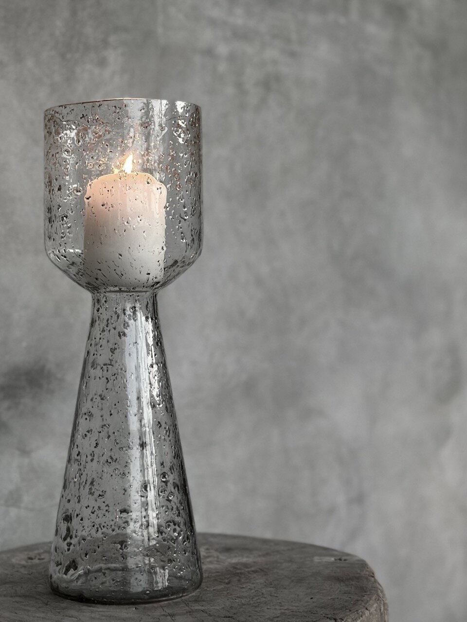 NOVI candle holder - vase, clear bubble glass