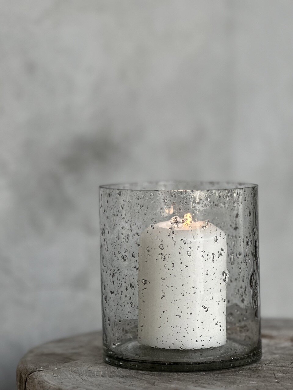 RIKA large candle holder, clear bubble glass