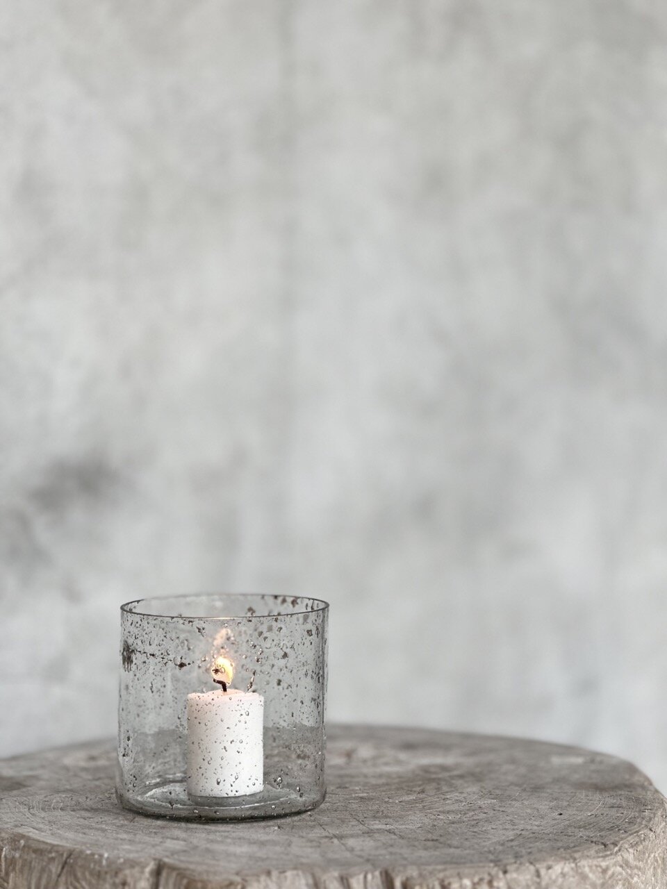 RIKA small candle holder, clear bubble glass