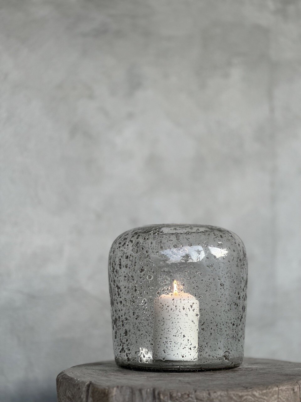 EVI large candle holder, clear bubble glass