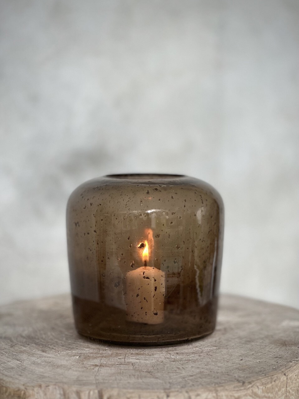 EVI small candle holder, smoke bubble glass