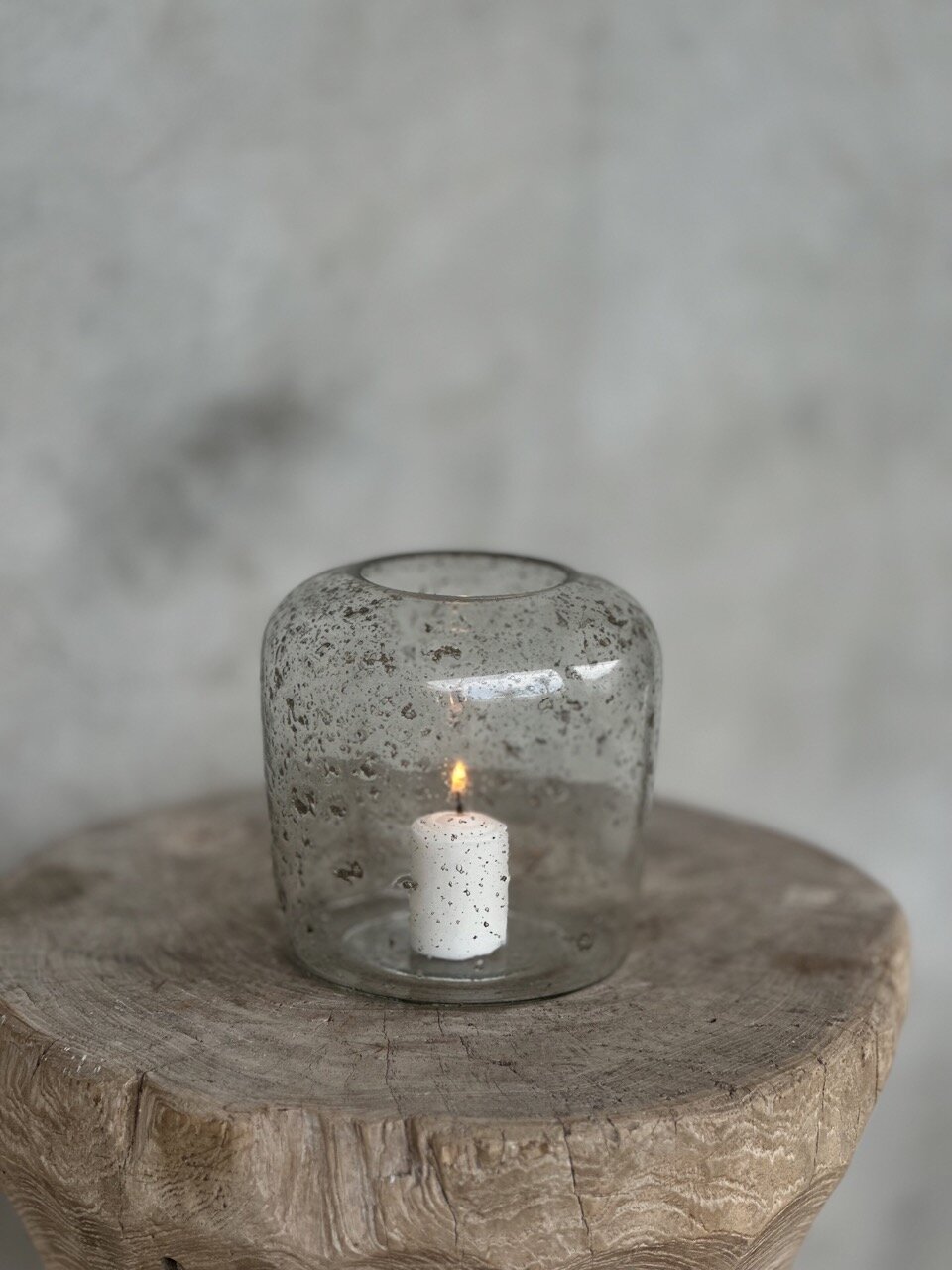 EVI small candle holder, clear bubble glass