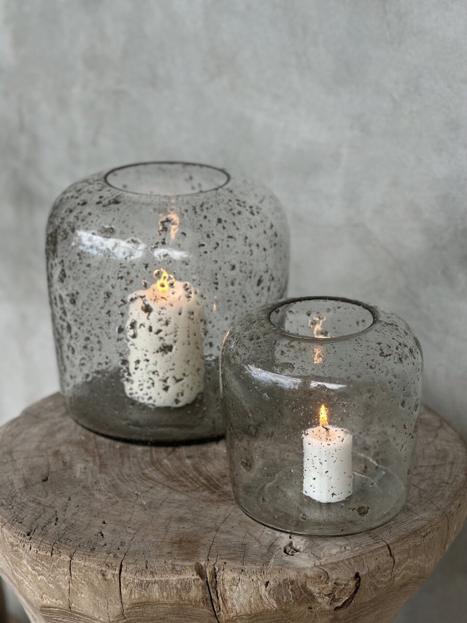 EVI small candle holder, clear bubble glass